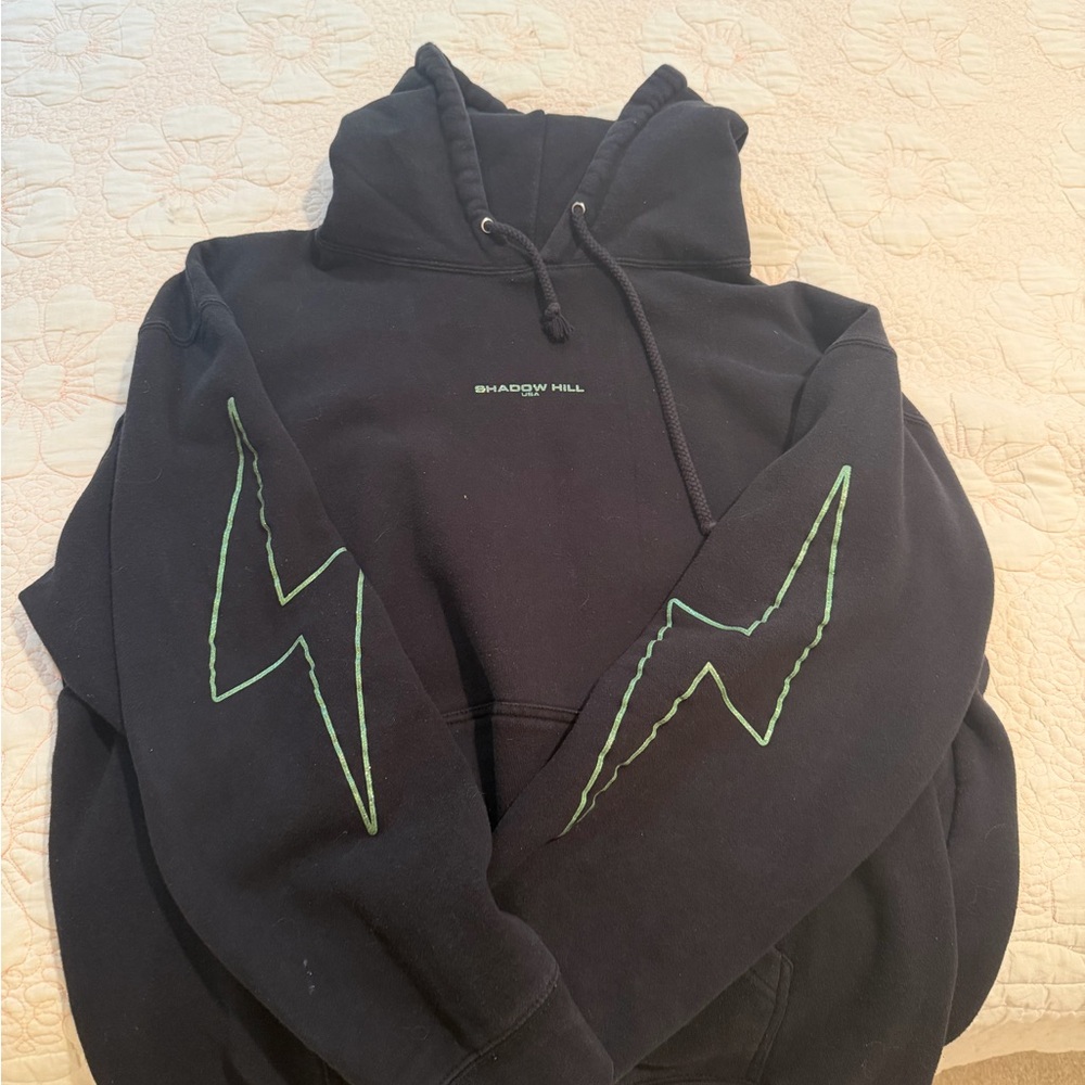 Shadow Hill Black Hoodie with Green Lightning Graphic